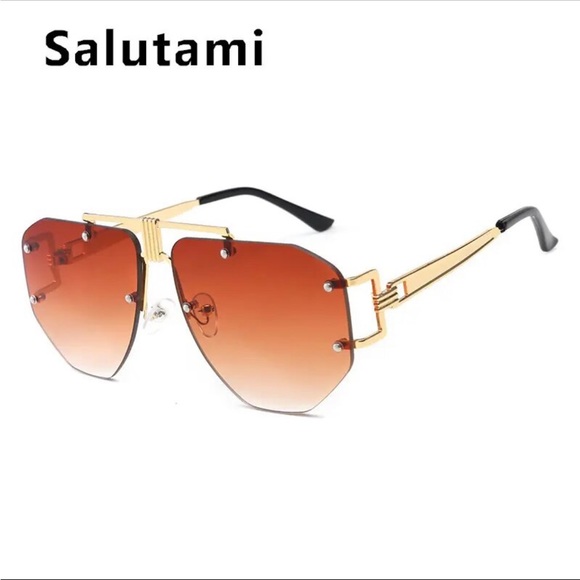 Gold & Cognac Rimless Sunglasses - Picture 2 of 2